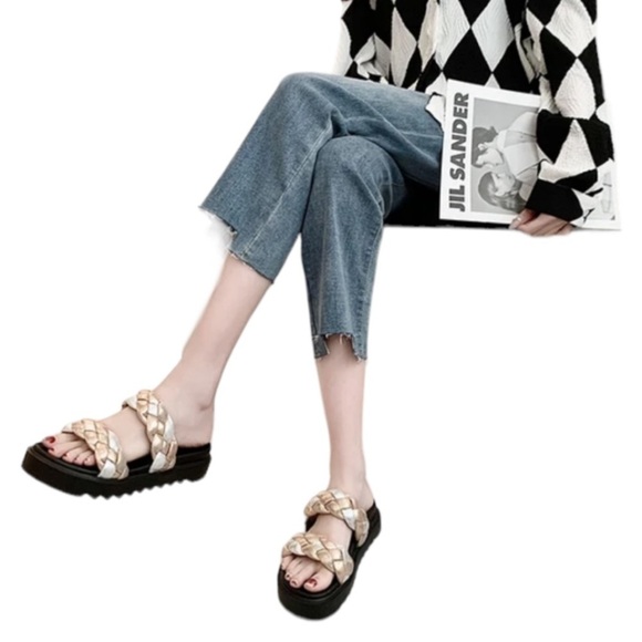 Womens Platform Sandals Slip On Braided Chunky metallic - Picture 5 of 10